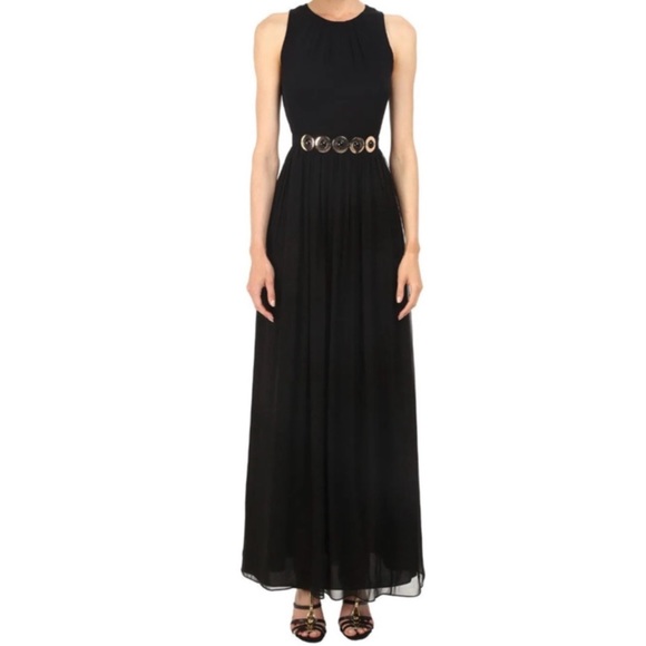 KATE SPADE New York Silk Chiffon Belted Sleeveless Fit-N-Flare Maxi Dress, Black - Picture 6 of 6